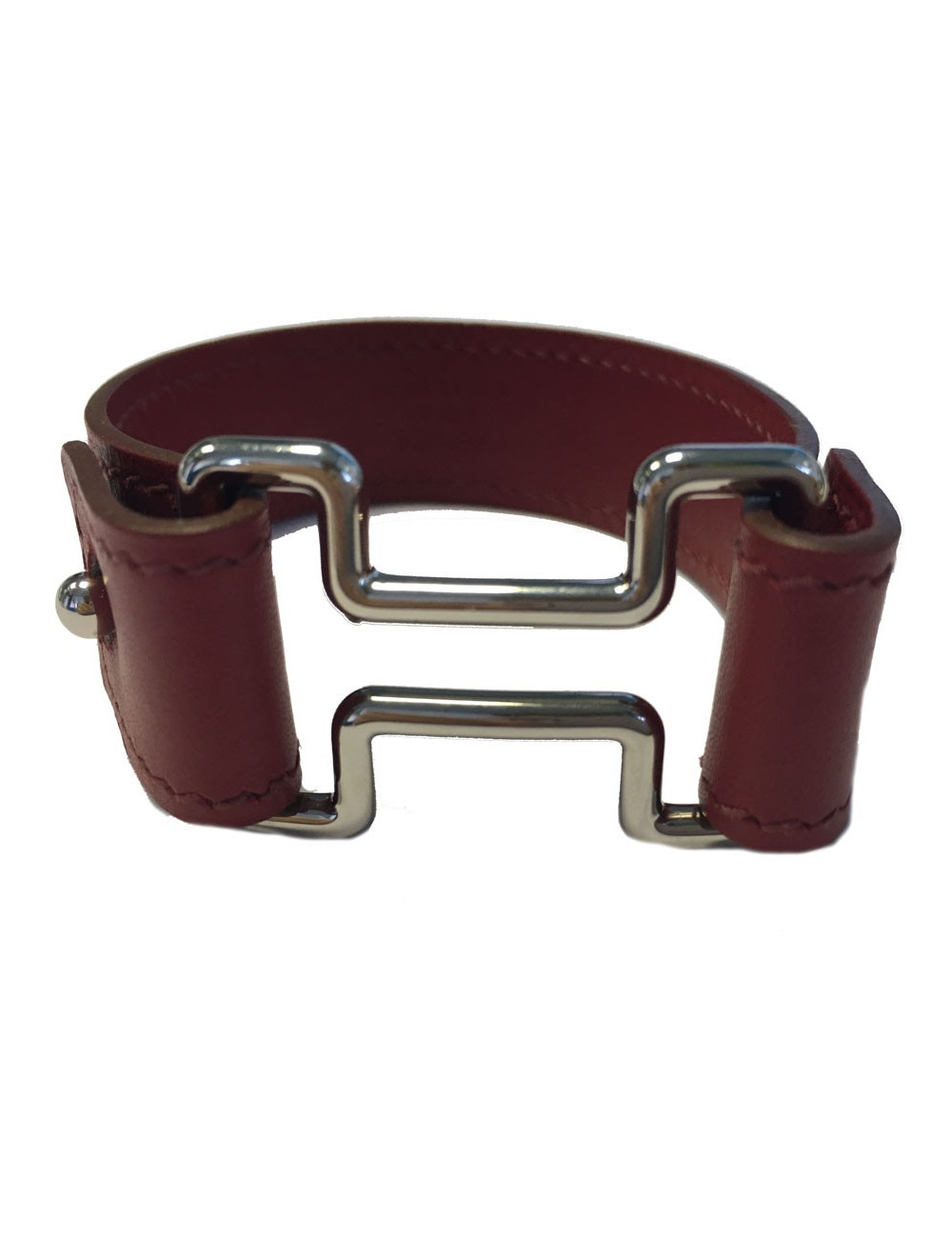 Bracelet HERMES en cuir rouge bijouterie argentée