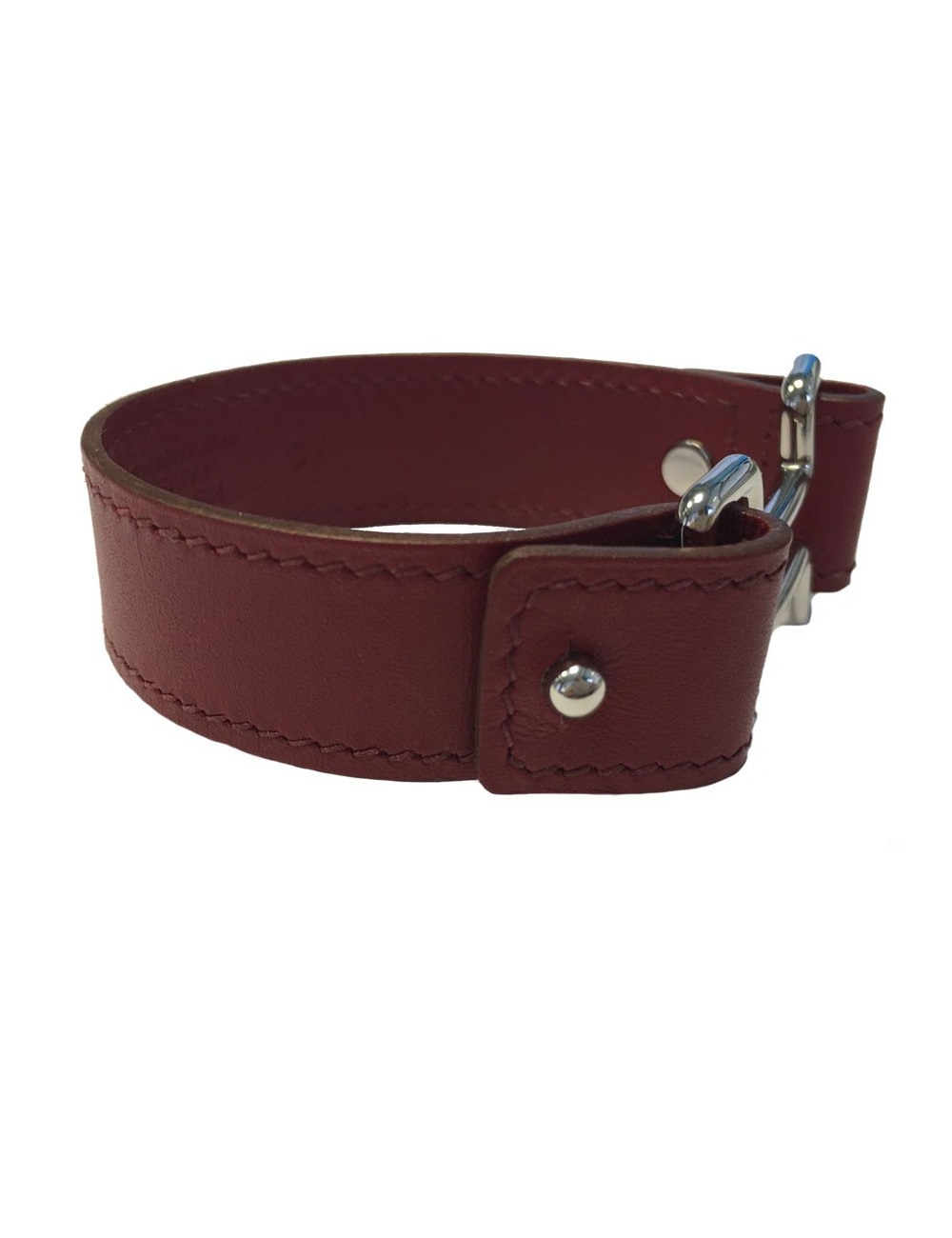 Bracelet HERMES en cuir rouge bijouterie argentée