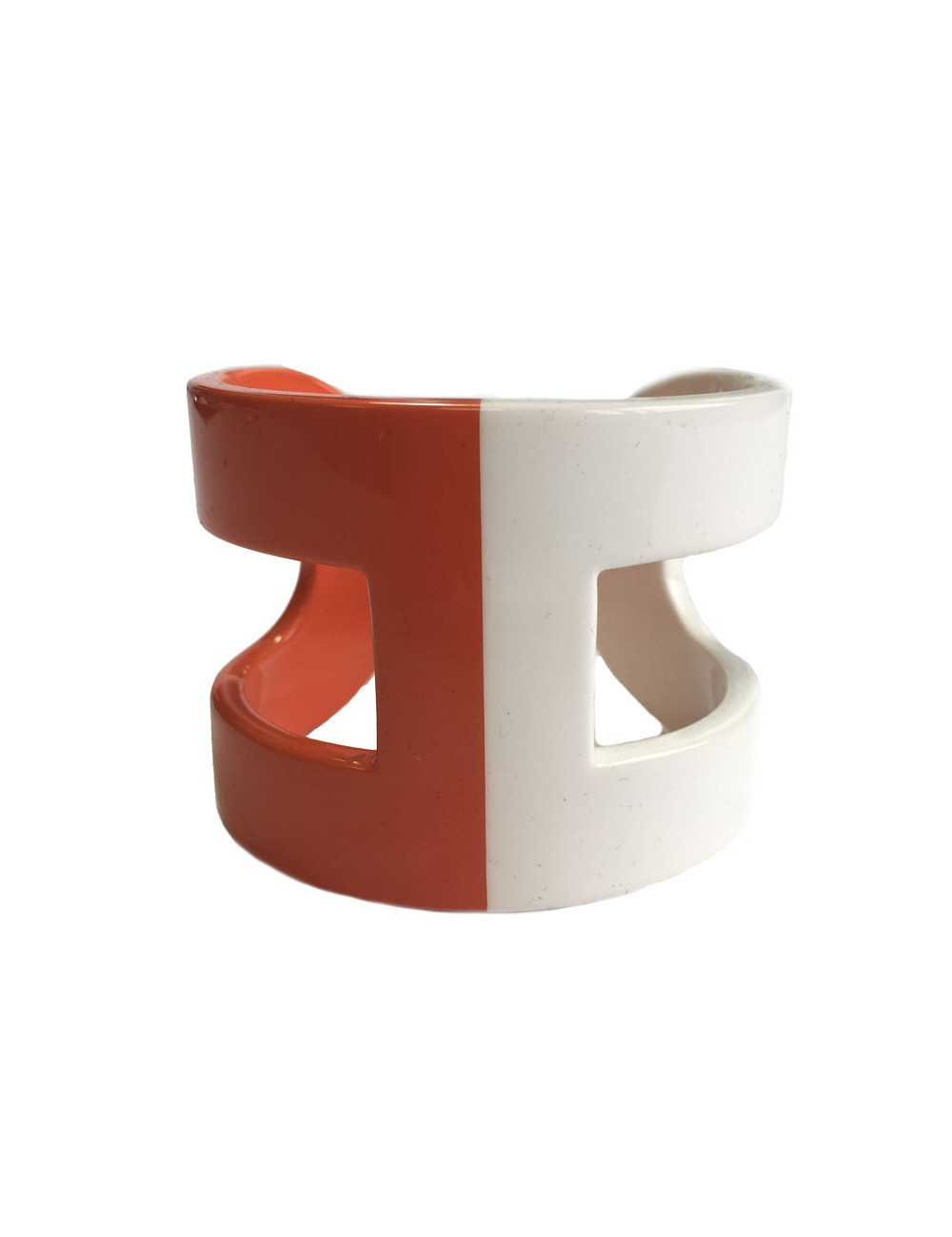 Bracelet HERMÈS en bois laqué blanc et orange forme H