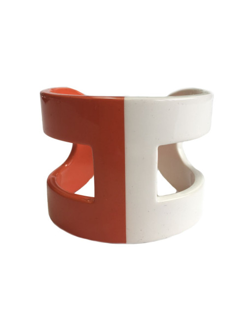 Bracelet HERMÈS en laque blanche et orange forme H