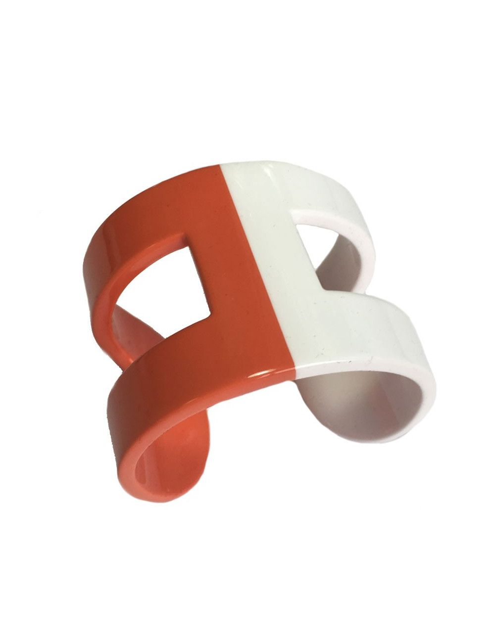 Bracelet HERMÈS en bois laqué blanc et orange forme H
