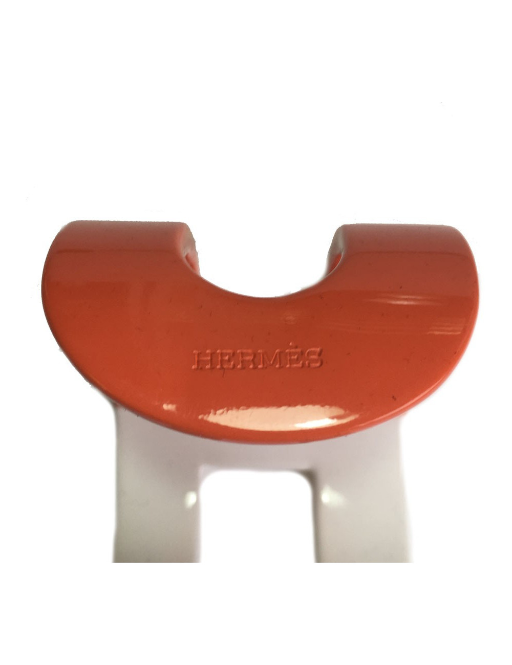 Bracelet HERMÈS en bois laqué blanc et orange forme H