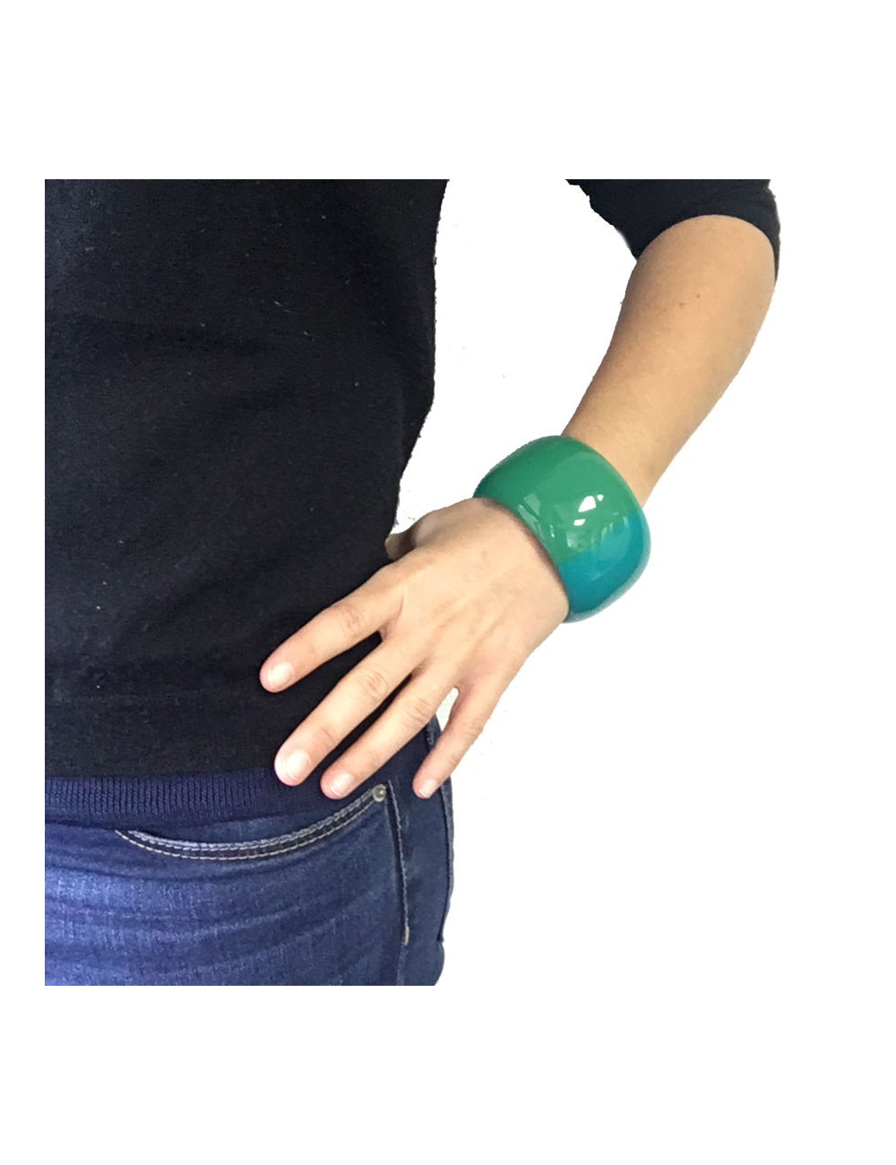 Bracelet HERMÈS laqué bombé vert et bleu