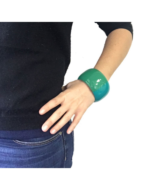 Curved lacquered HERMES bracelet green and blue