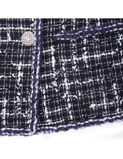 Veste CHANEL T 36 Tweed bleu marine et blanc