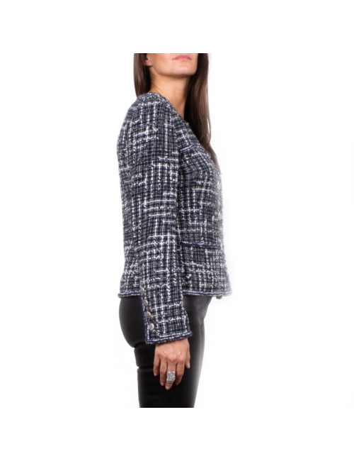 Veste CHANEL T 36 Tweed bleu marine et blanc