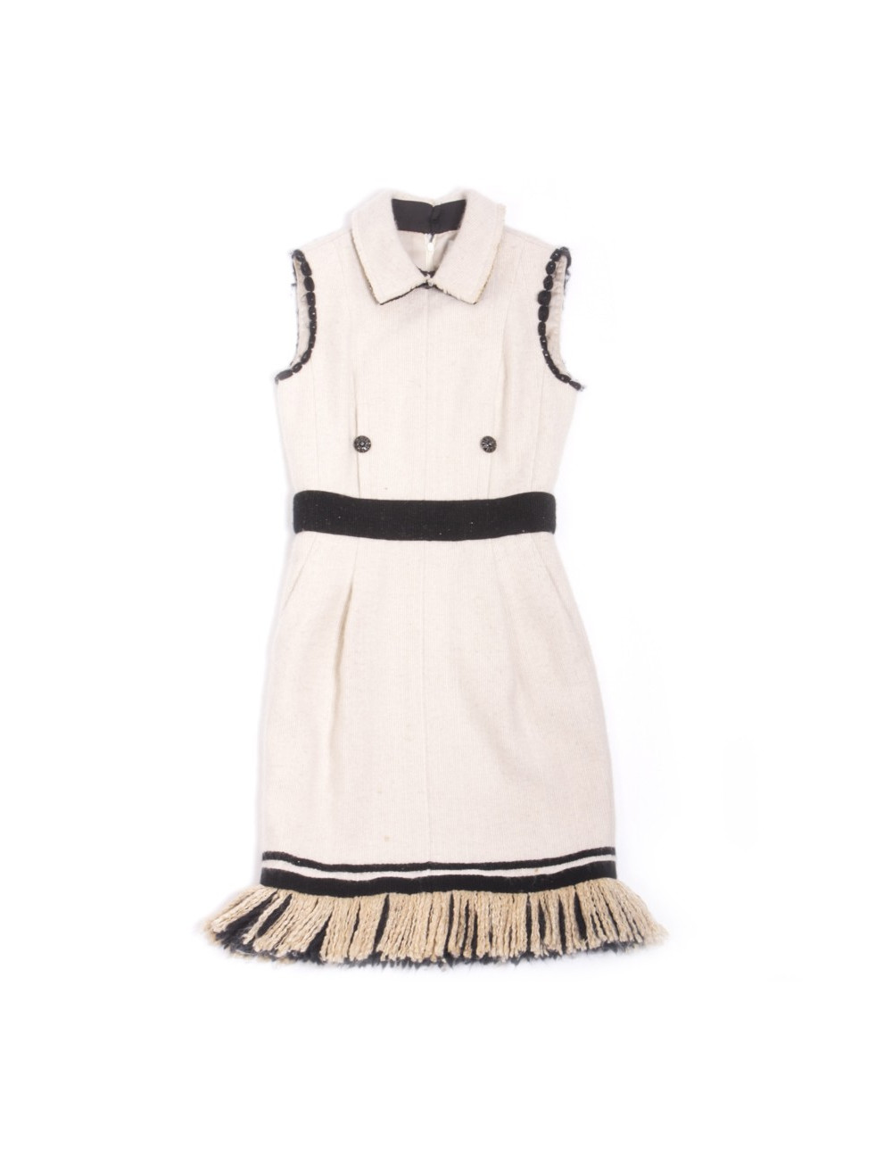 Robe CHANEL T 36 en cachemire et soie blanc cassé 