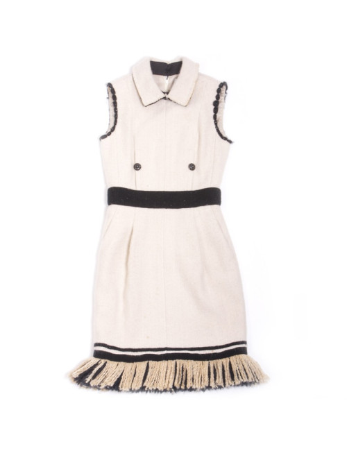 Robe CHANEL T 36 en cachemire et soie blanc cassé 