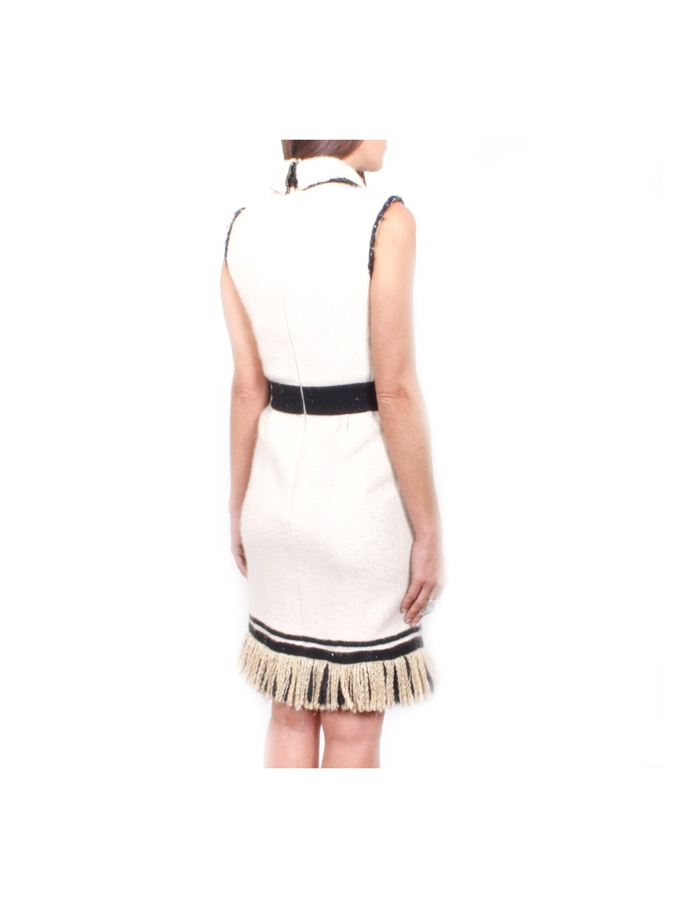 Robe CHANEL T 36 en cachemire et soie blanc cassé 