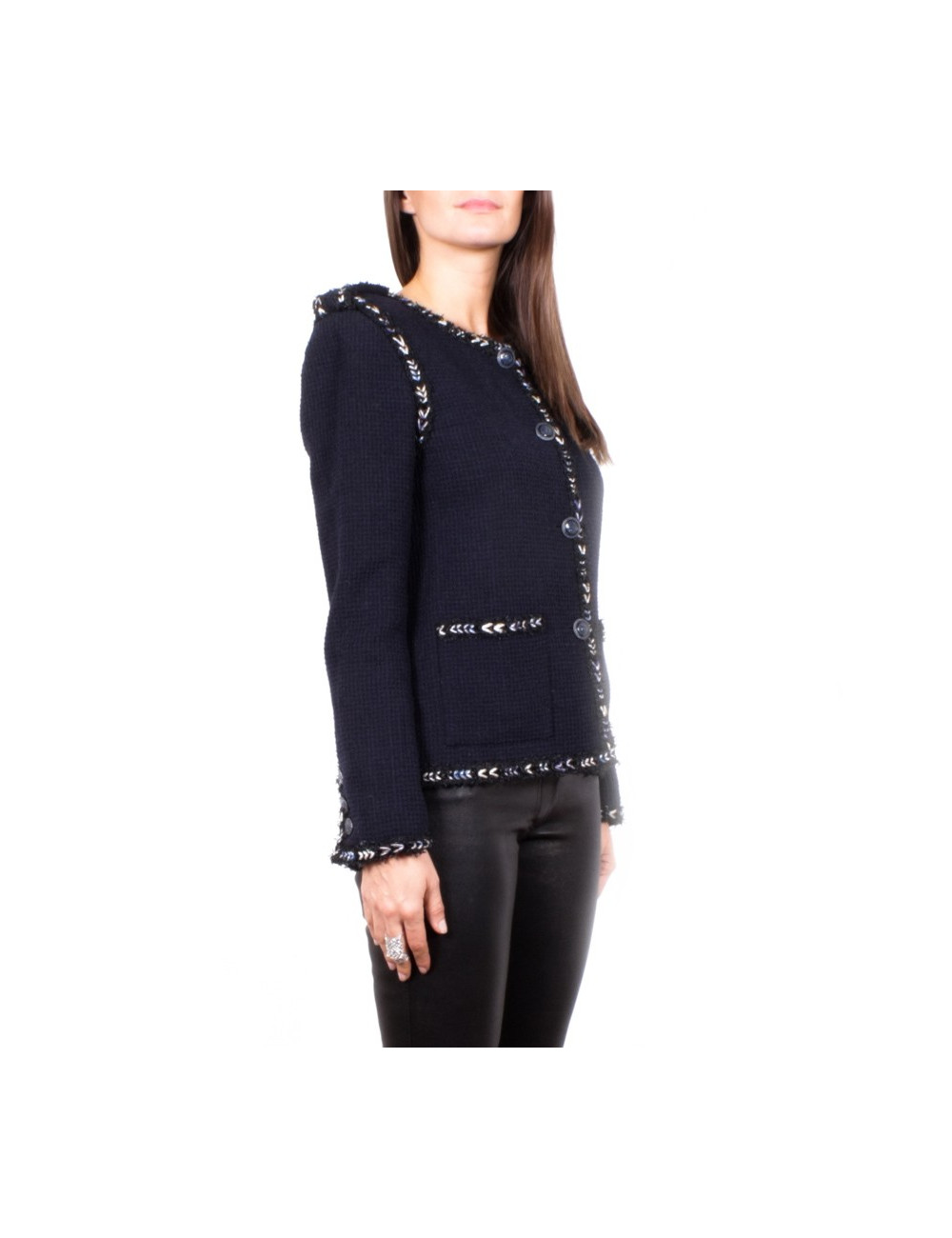 Veste CHANEL T 38 Tweed bleu marine