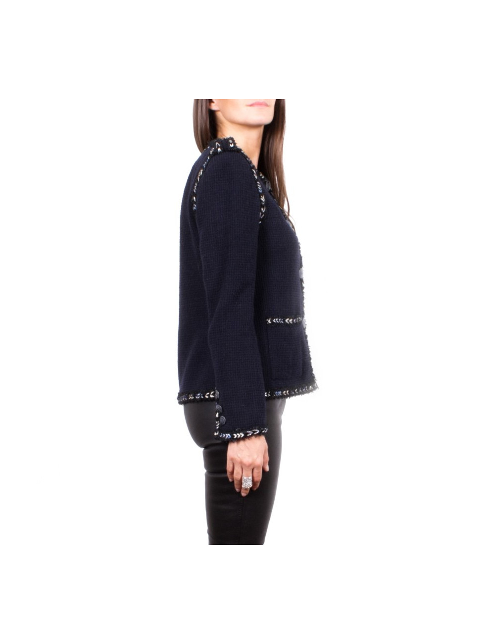 Veste CHANEL T 38 Tweed bleu marine