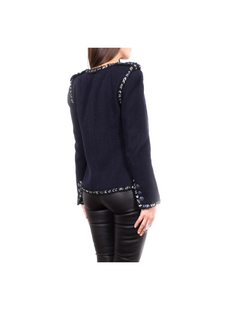 Veste CHANEL T 38 Tweed bleu marine