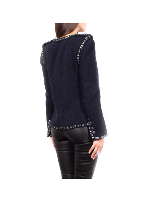 CHANEL T 38 Blue Tweed jacket Navy