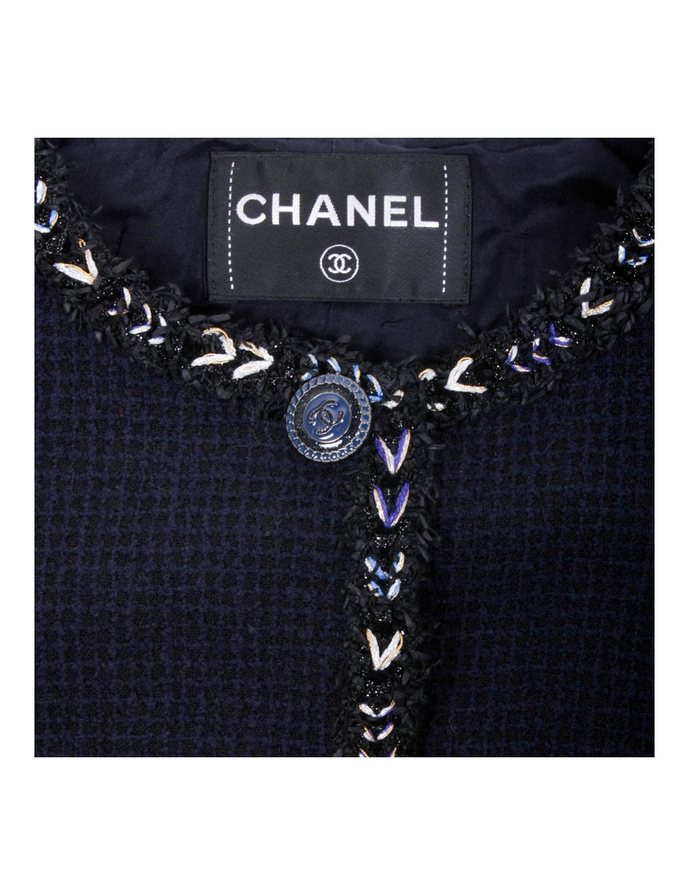 Veste CHANEL T 38 Tweed bleu marine