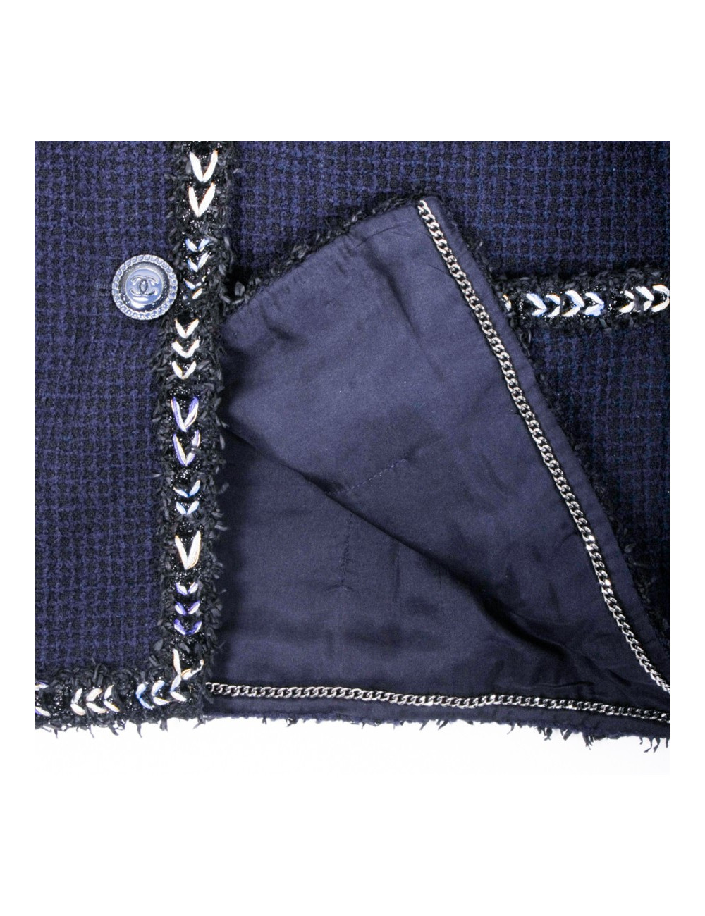 Veste CHANEL T 38 Tweed bleu marine