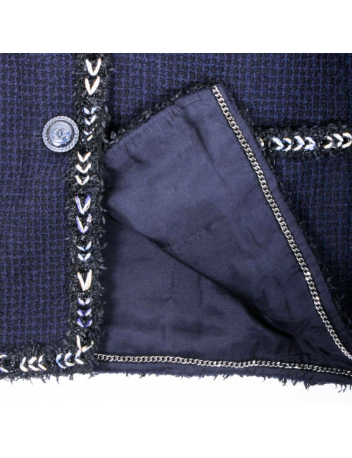 CHANEL T 38 Blue Tweed jacket Navy