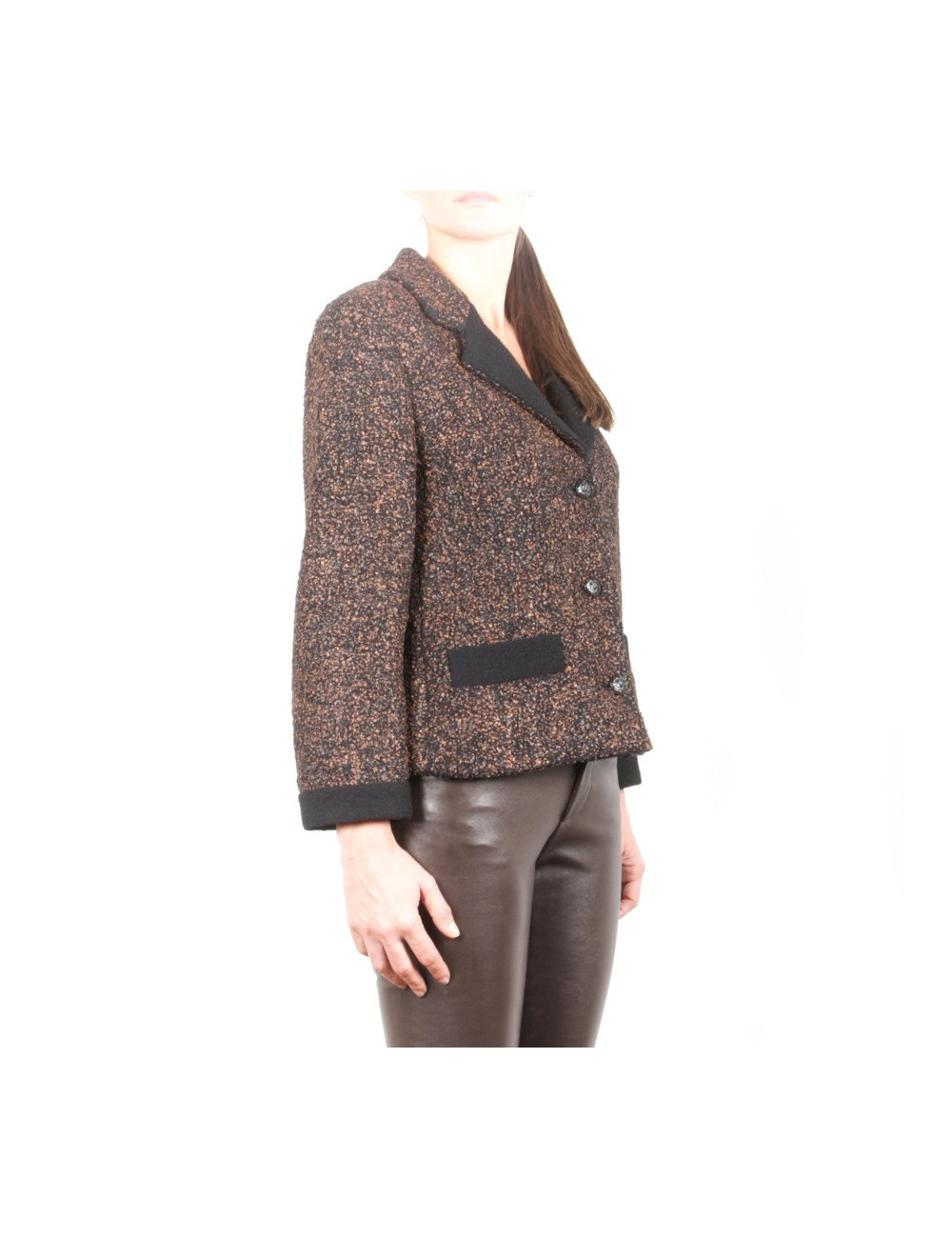 Veste CHANEL T 38 tweed marron 