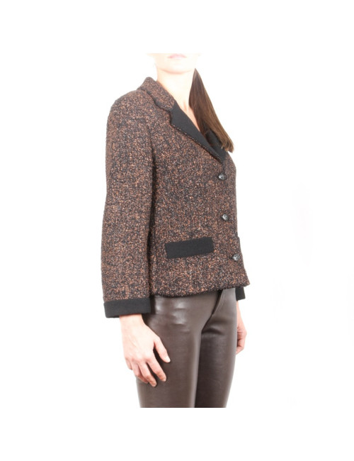 Veste CHANEL T 38 tweed marron 