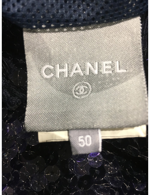 Blouson CHANEL T 50 sequins bleu marine