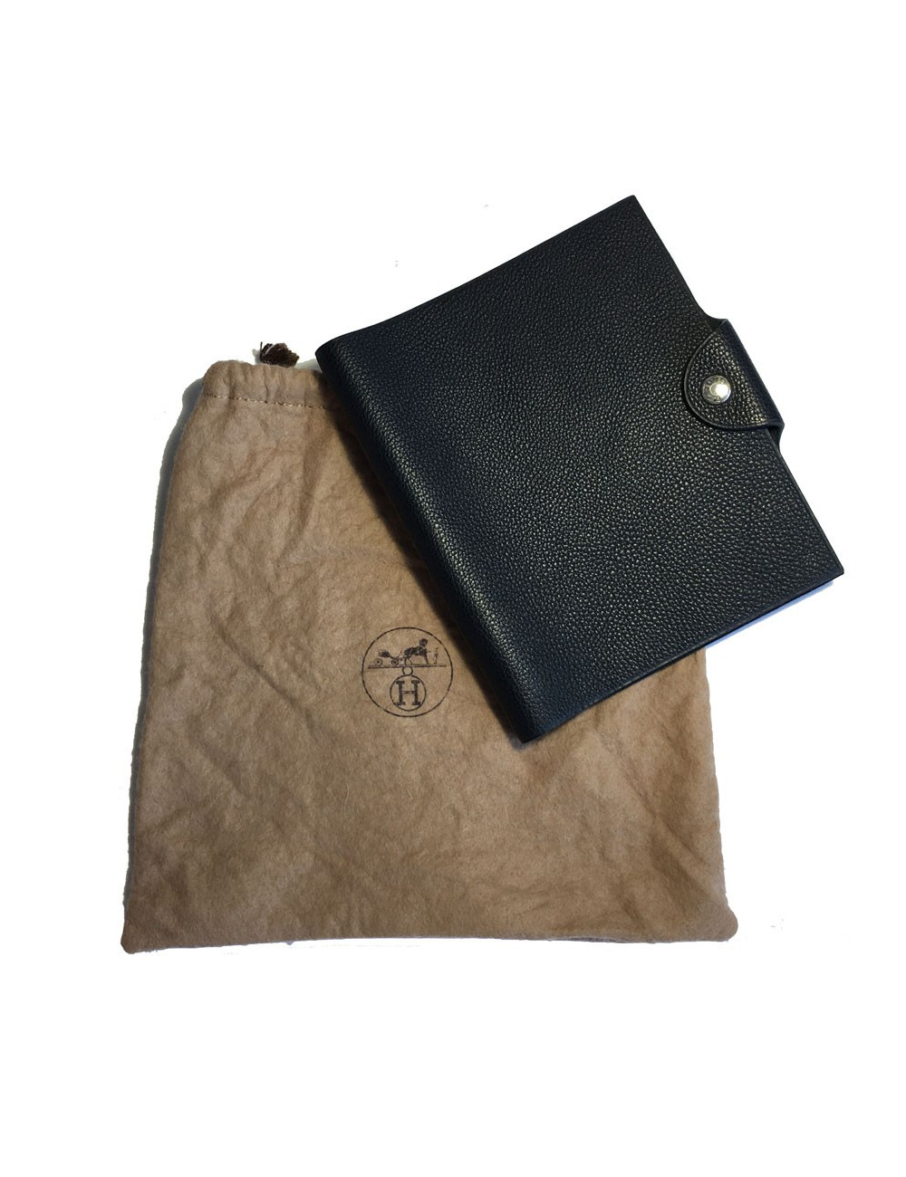 Couverture de cahier HERMES en veau grainé noir