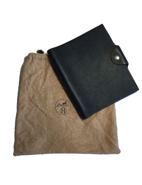 Couverture de cahier HERMES en veau grainé noir