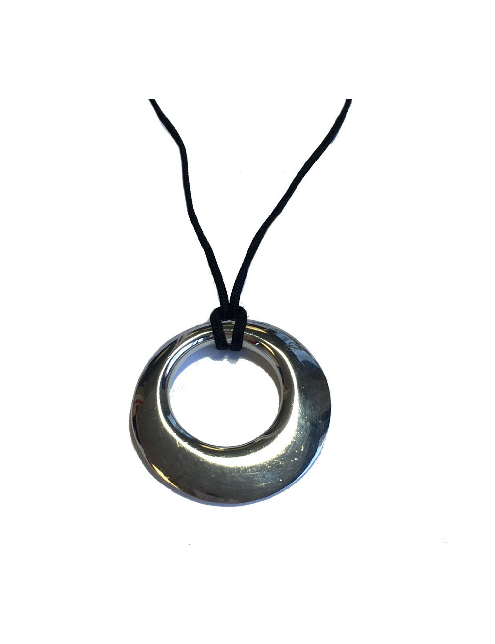 HERMES silver pendant necklace and black fabric link