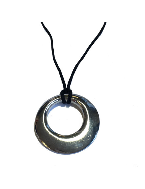 HERMES silver pendant necklace and black fabric link