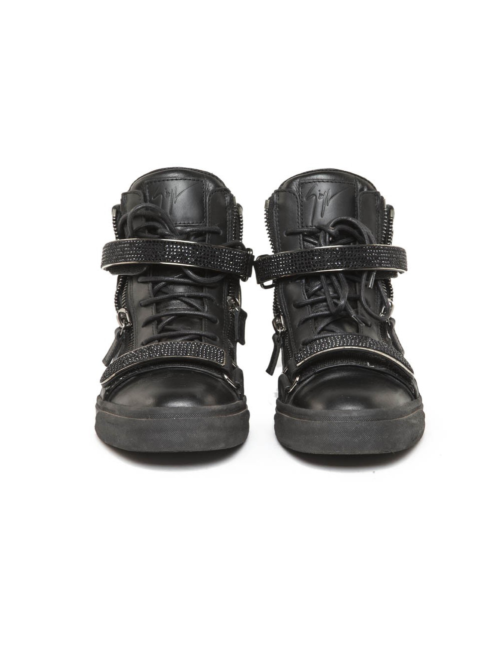 GIUSEPPE ZANOTTI T 39 leather and black rhinestone boots