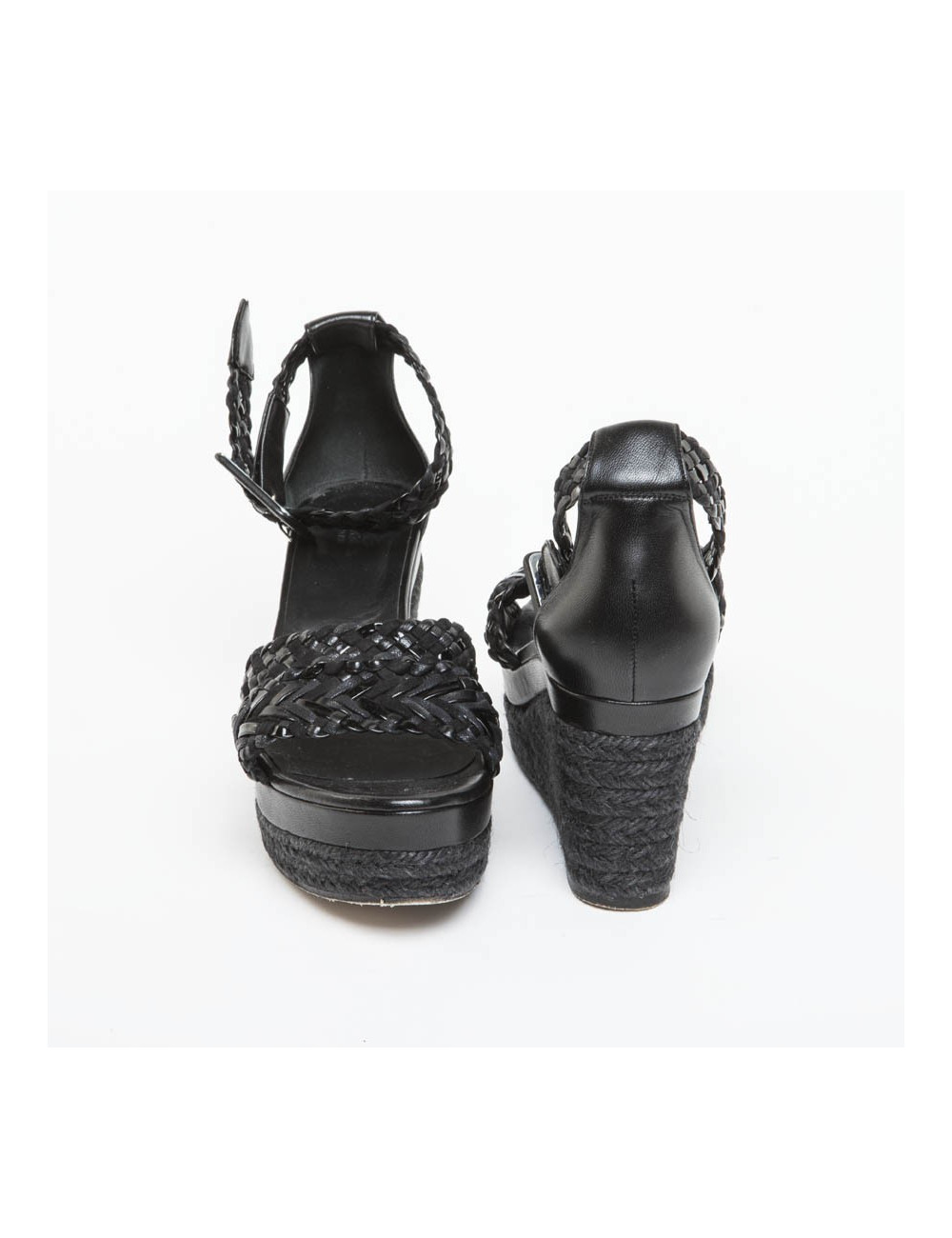 Sandales Hautes HERMES T 37 cuir tressé noir