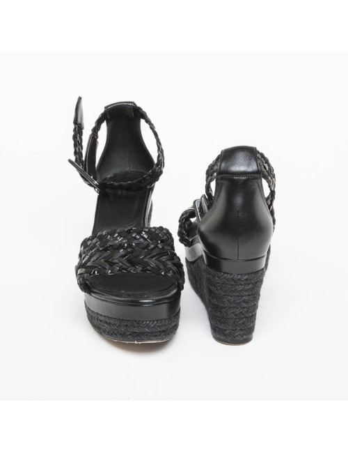 Sandales Hautes HERMES T 37 cuir tressé noir