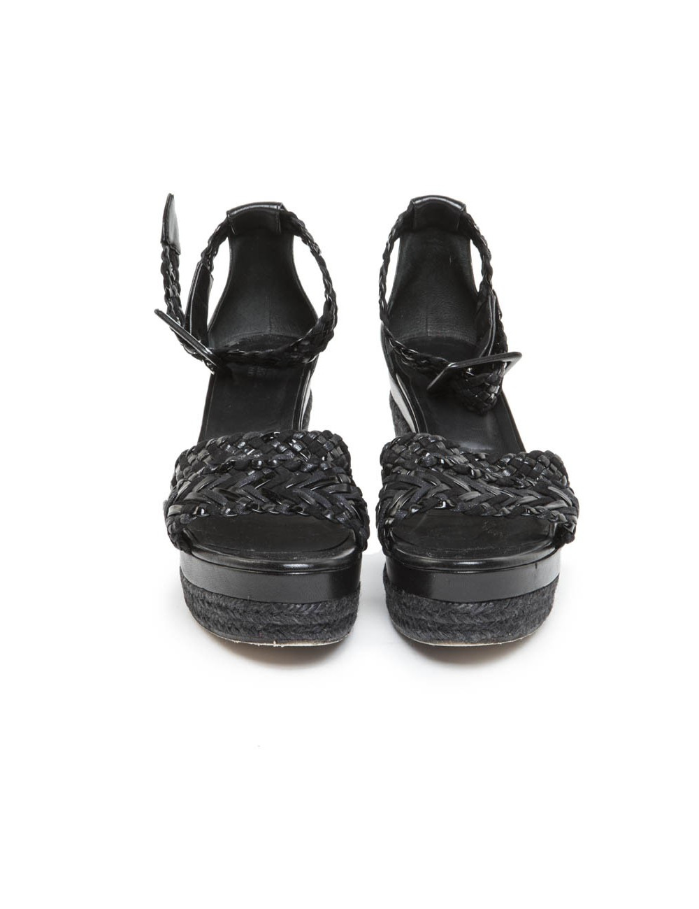 Sandales Hautes HERMES T 37 cuir tressé noir
