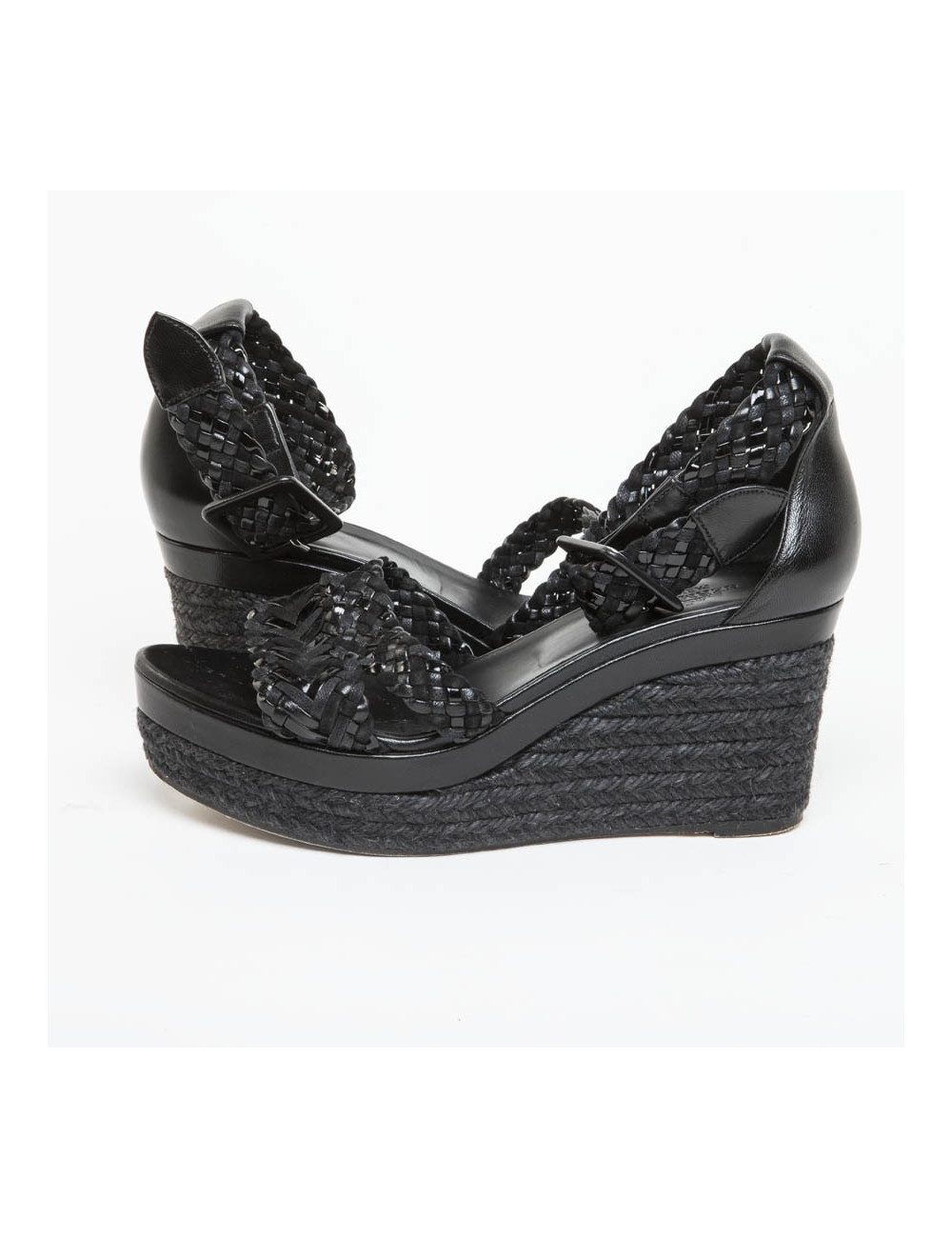 Sandales Hautes HERMES T 37 cuir tressé noir