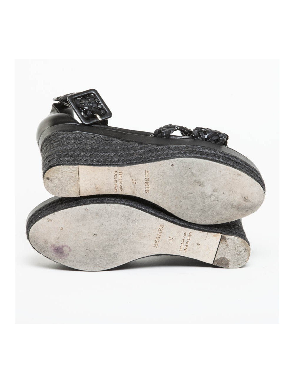 Sandales Hautes HERMES T 37 cuir tressé noir