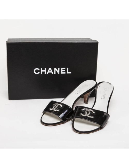 Mules hautes CHANEL 39.5 C cuir verni noir