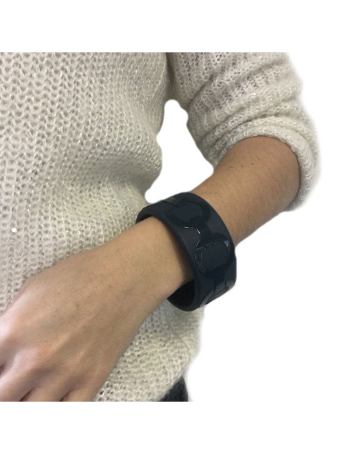 HERMES bracelet blue lacquered duck and painted pattern