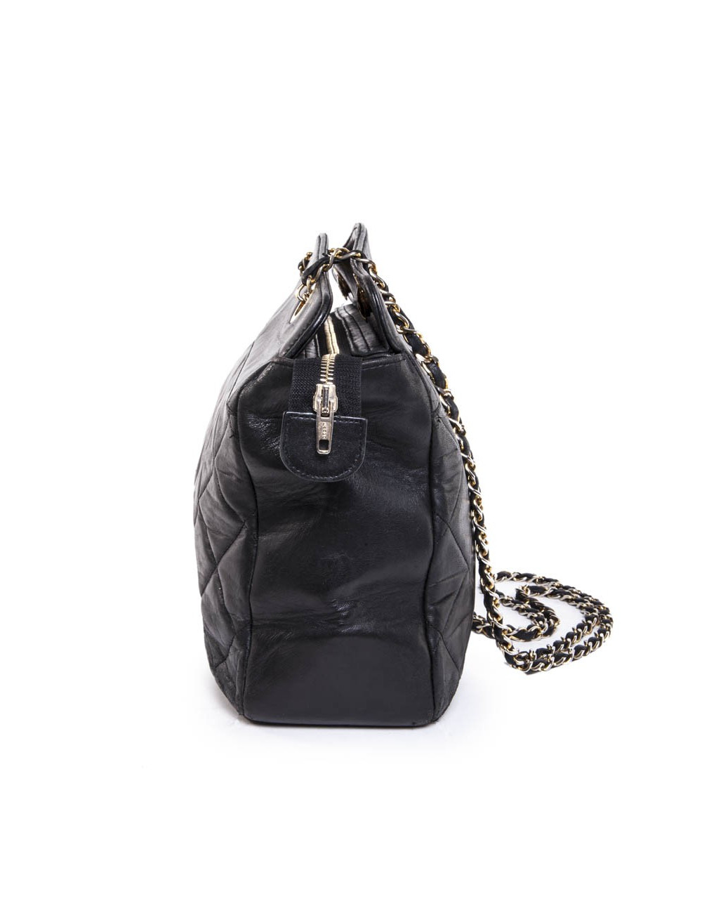 CHANEL vintage quilted black leather tote bag