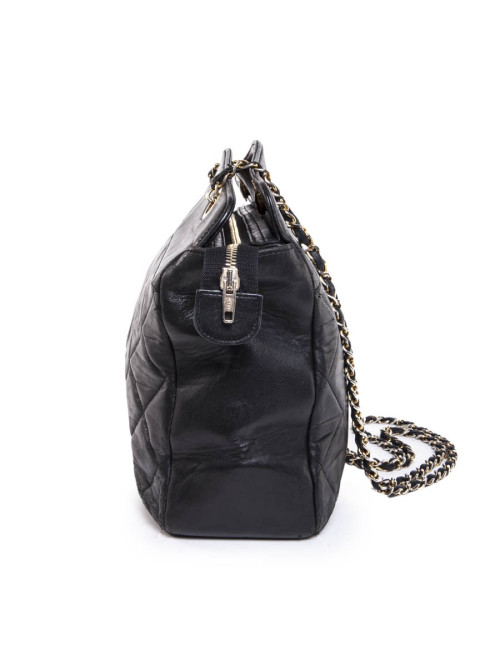 CHANEL vintage quilted black leather tote bag