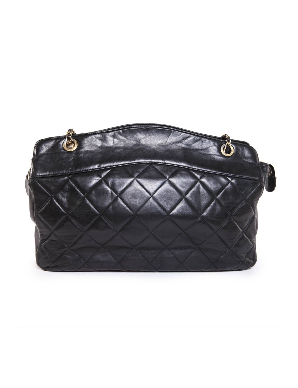 Sac cabas CHANEL vintage cuir matelassé noir