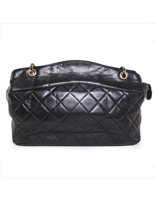 Sac cabas CHANEL vintage cuir matelassé noir