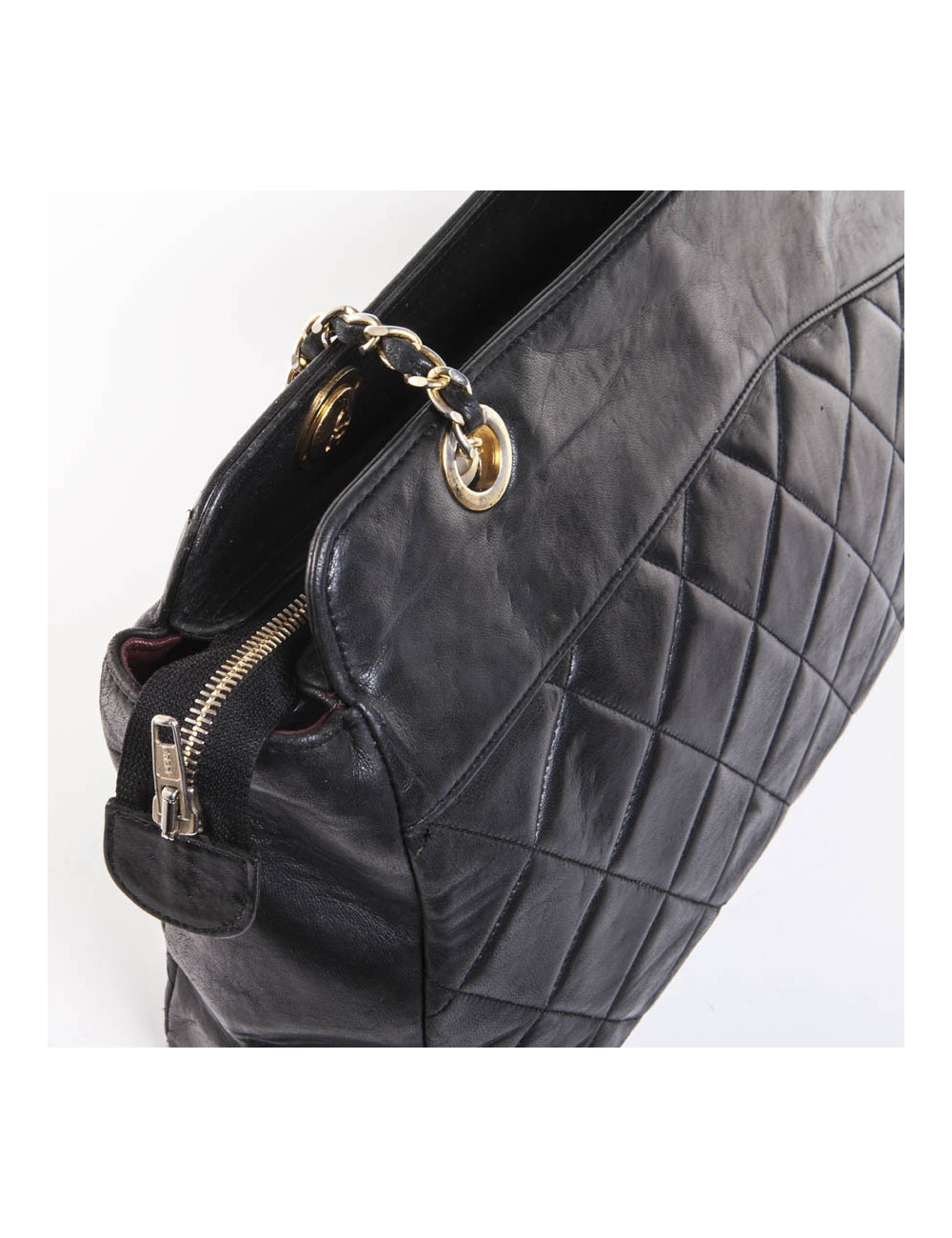 CHANEL vintage quilted black leather tote bag