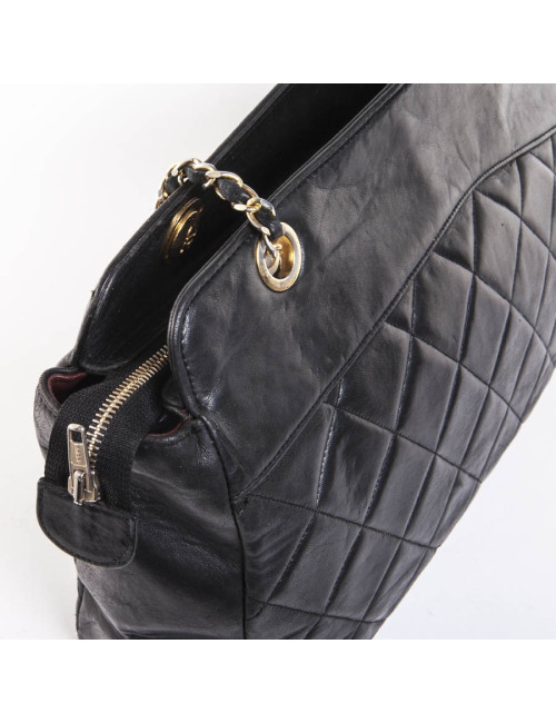 CHANEL vintage quilted black leather tote bag
