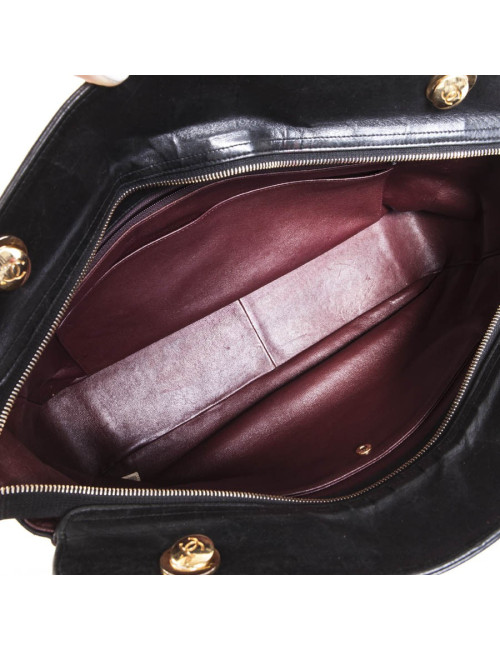 CHANEL vintage quilted black leather tote bag