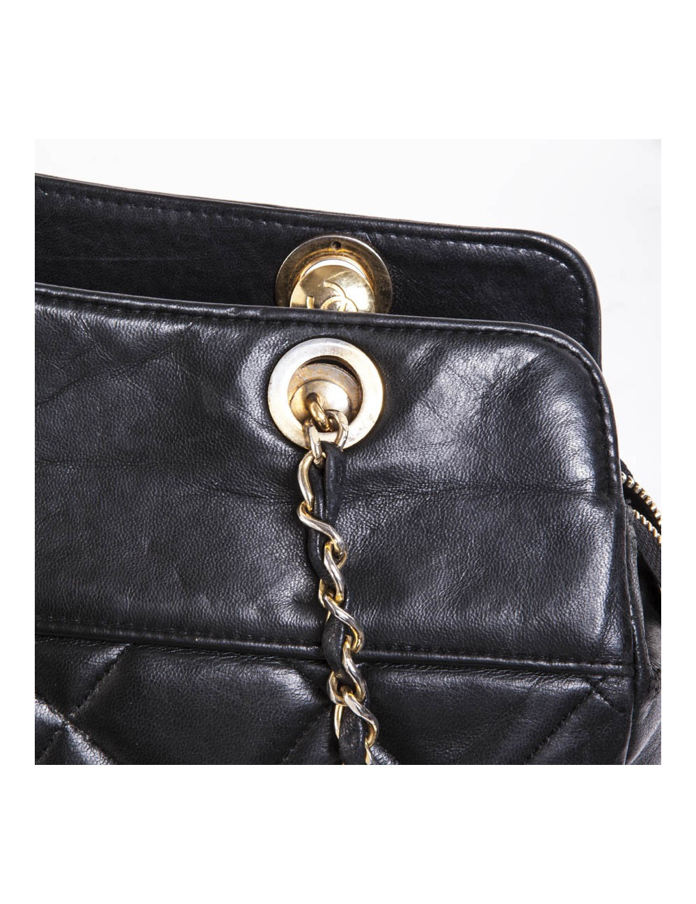 CHANEL vintage quilted black leather tote bag