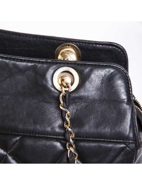 CHANEL vintage quilted black leather tote bag