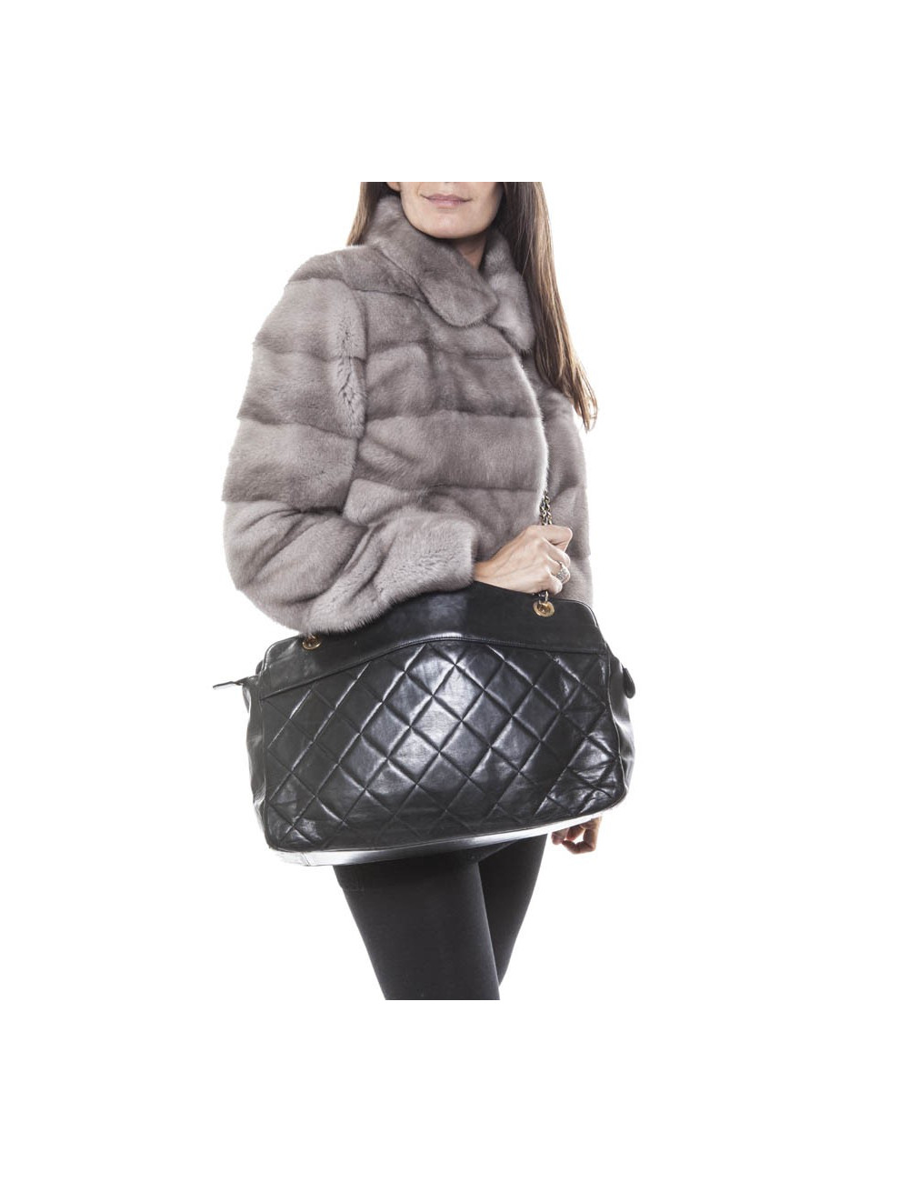 Sac cabas CHANEL vintage cuir matelassé noir