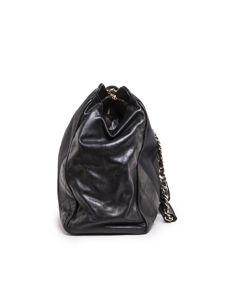 Sac vintage CHANEL toile et cuir noir