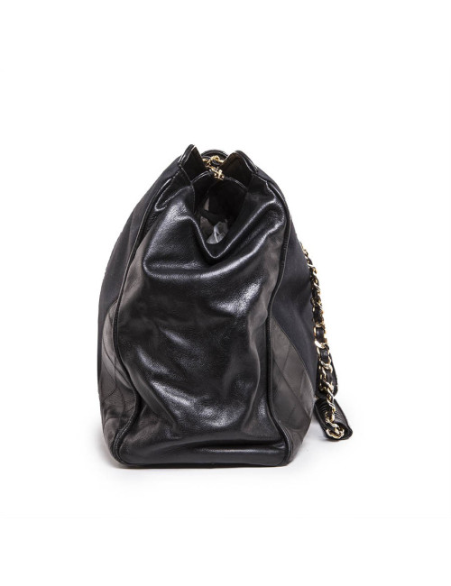 Vintage canvas and black leather CHANEL bag