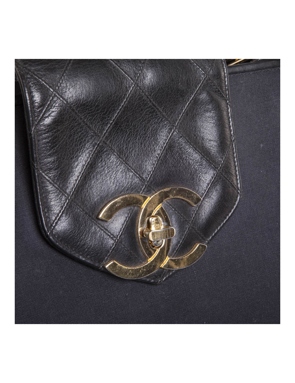 Vintage canvas and black leather CHANEL bag