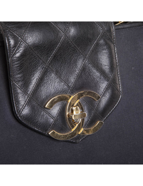 Vintage canvas and black leather CHANEL bag