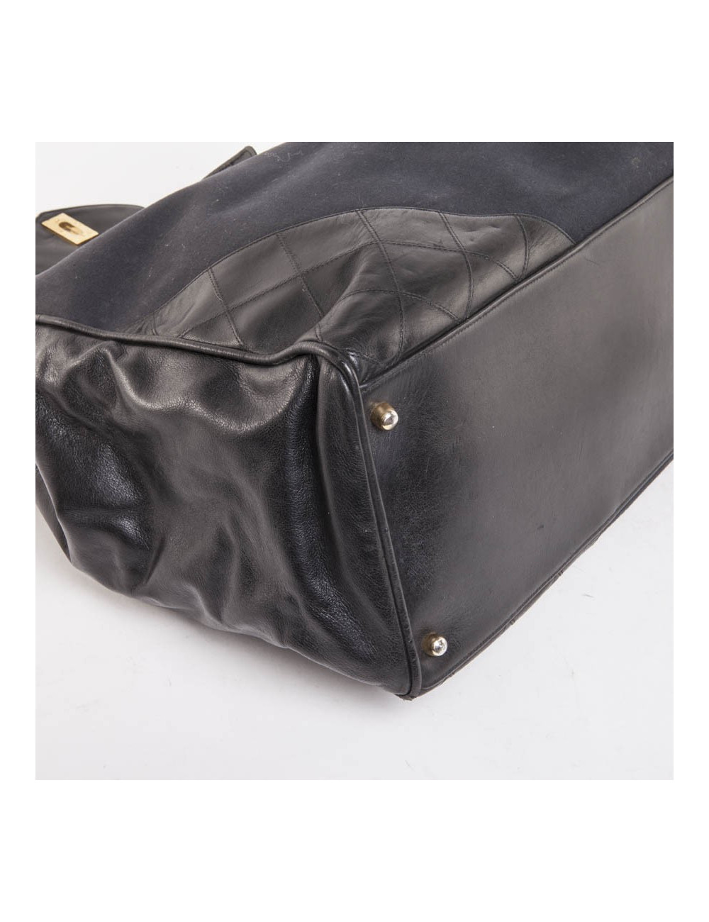 Vintage canvas and black leather CHANEL bag